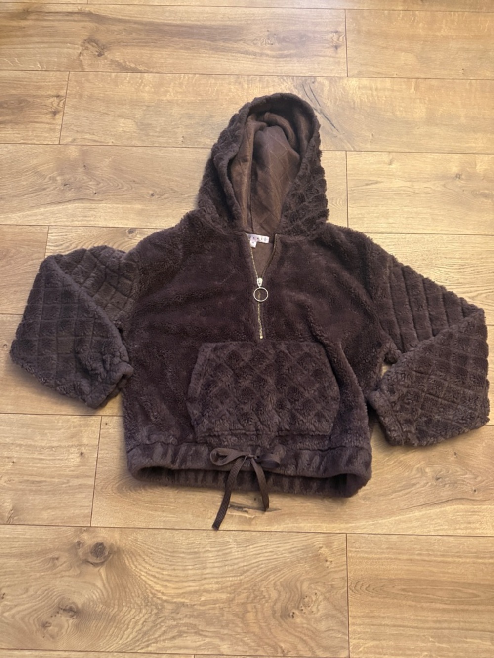 Cozy, soft and fluffy Crave Fame Plush Hooded Half-Zip Pullover - Dark Brown